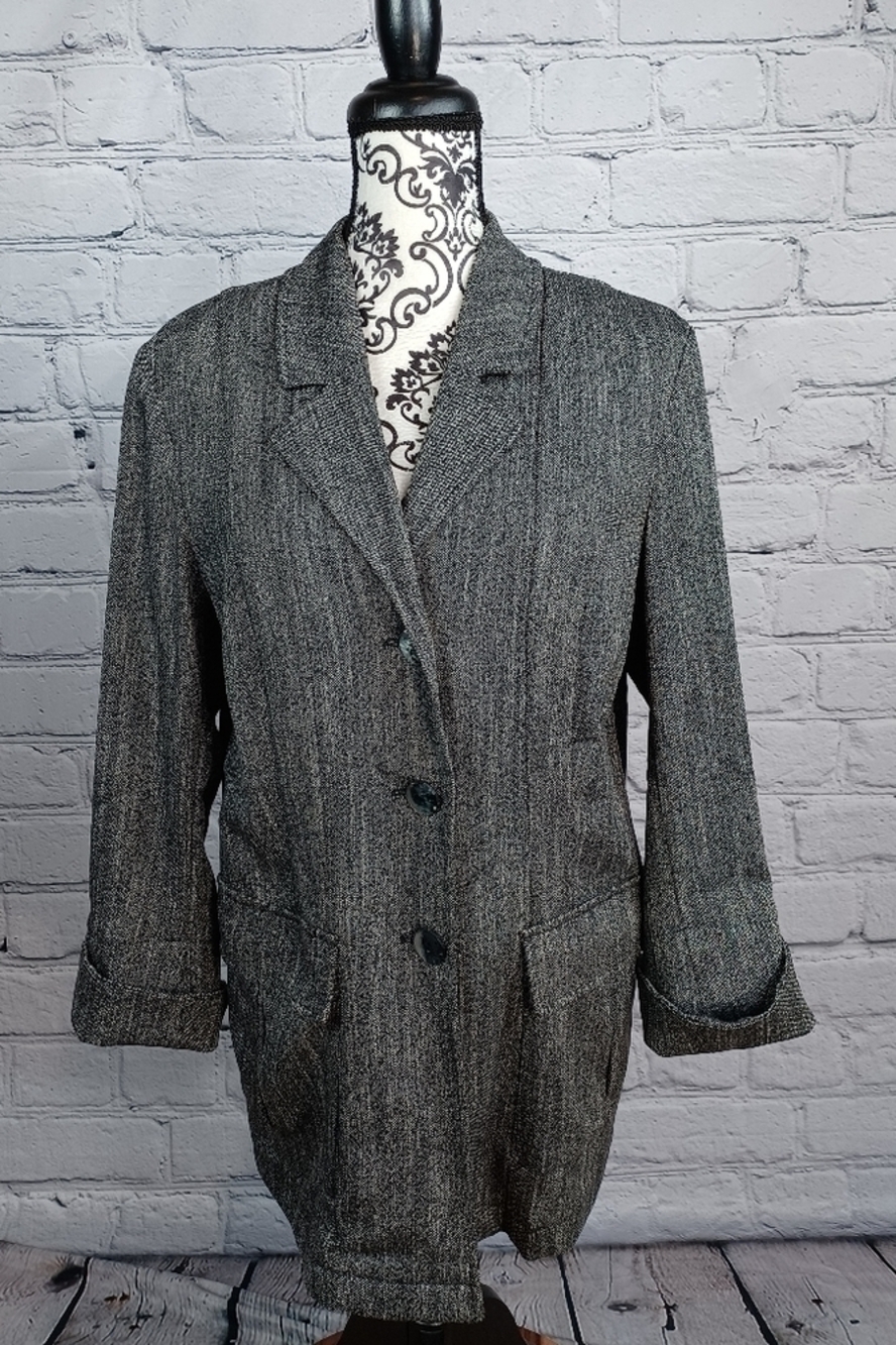 J. Jill women's rolled cuff long sleeve button front jacket sz M pockets b14
